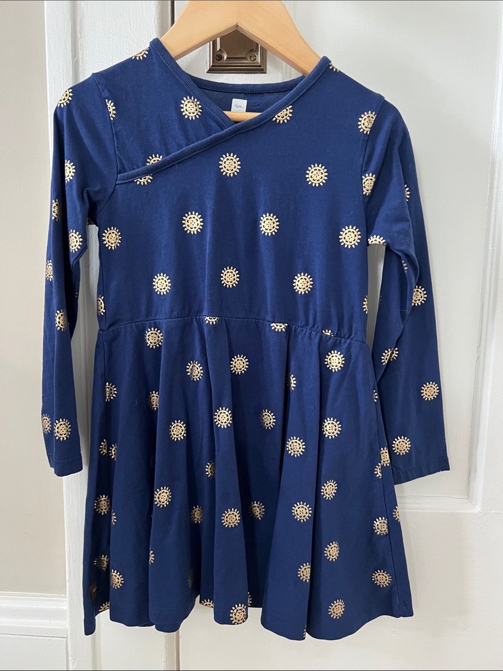 Tea Collection Navy Long-Sleeve Dress with Cream Sun Motifs